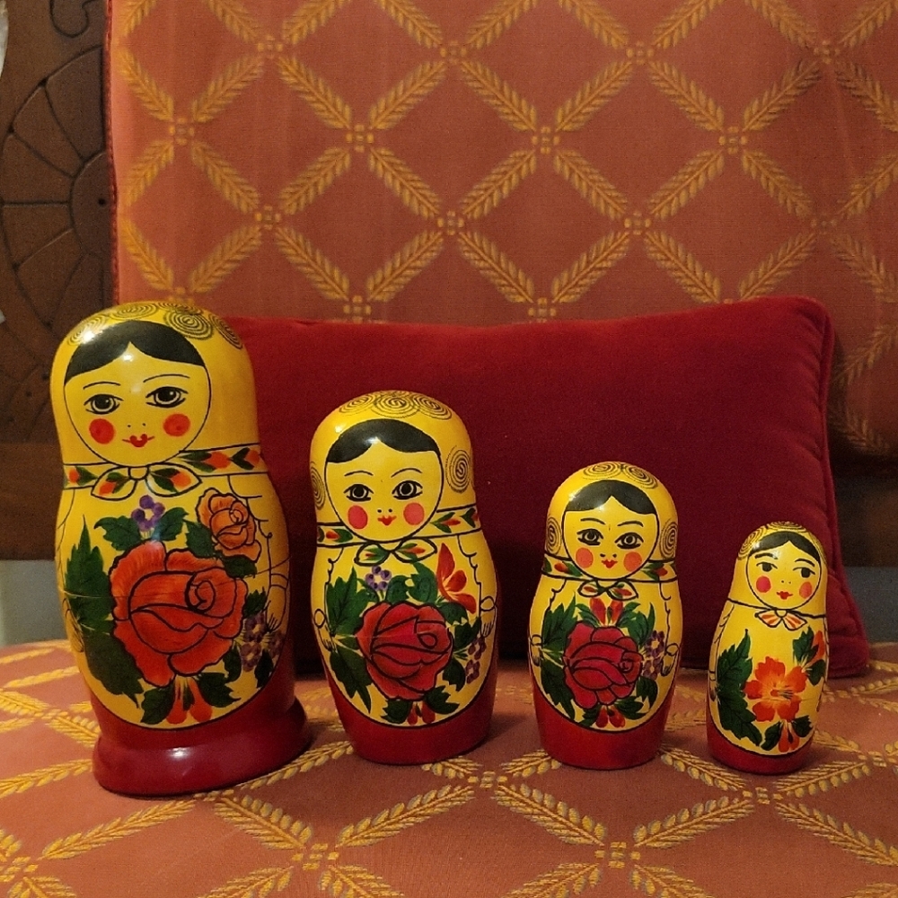 Set of Russian Nesting Dolls with Floral Design